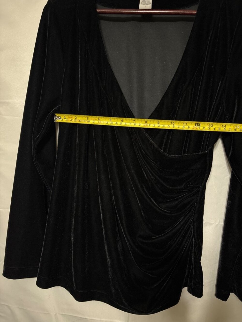 Soft Surroundings Black Velvet Drape Front Long Sleeve Top L - Picture 4 of 6
